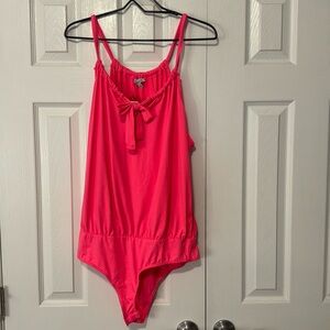 White Birch Pink Sleeveless Body Suit With Adjustable Tie Front Detail